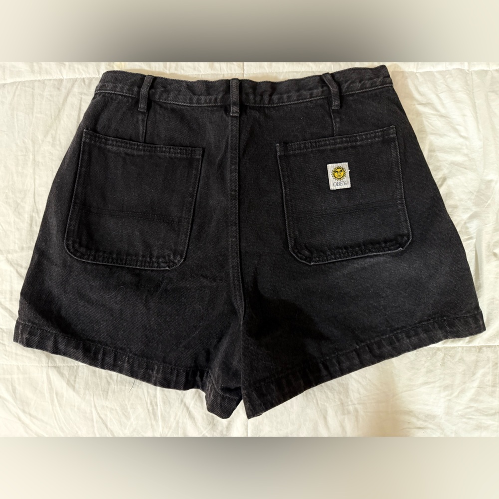 🌞 NWT! OBEY Sun with face black denim jean high waisted shorts for summer 🌞
